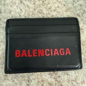 Balenciaga Black Leather Card Holder with Red Logo